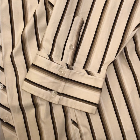 Cream, black, gold, grey striped button up shirt - Picture 3 of 4